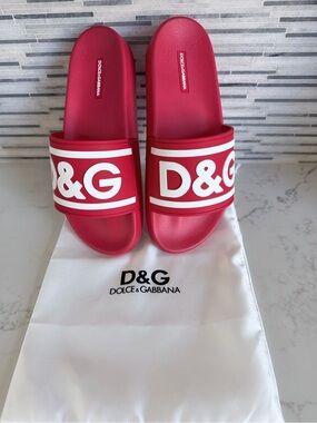 Dolce & Gabbana Red and White D&G Logo Slide Sandals size 9 Men’s